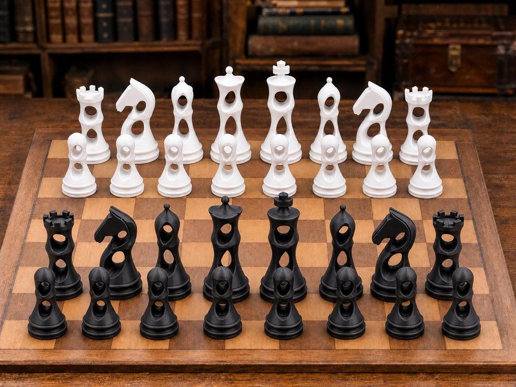 Offene Hohlformen – komplettes 32-teiliges Schachfigurenset | Modernes Design | Made in Germany