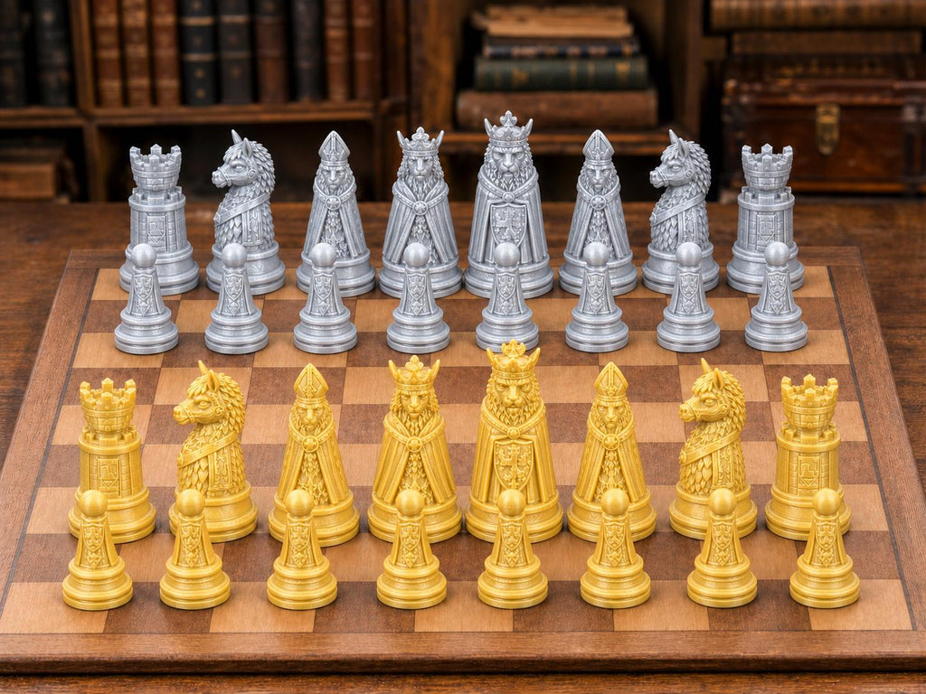 Mittelalterlicher Königshof – komplettes 32-teiliges Schachfigurenset | Historisches Design | Made in Germany