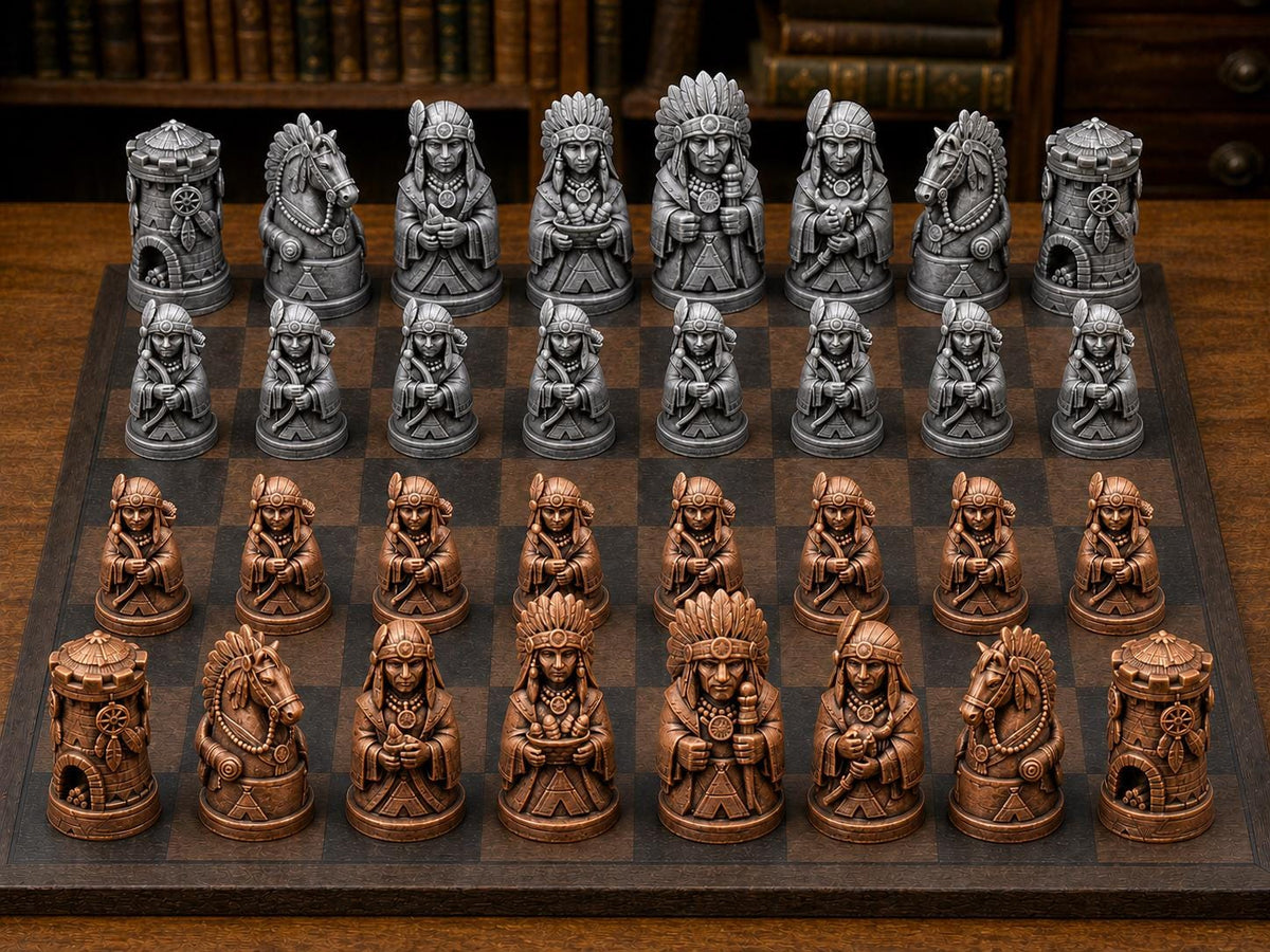 Anführer der Großen Ebenen – komplettes 32-teiliges Schachfigurenset | Kulturhistorisches Motiv | Made in Germany