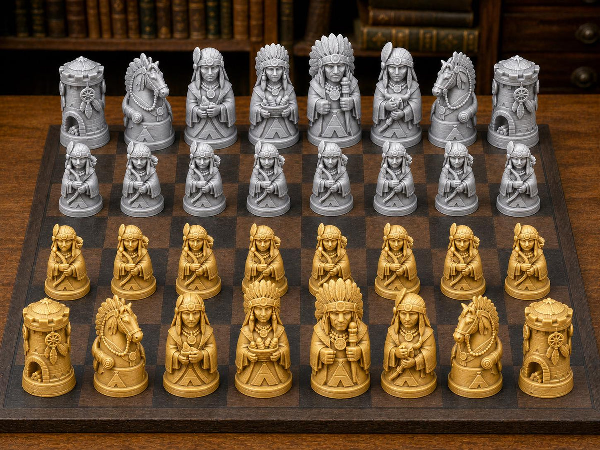 Anführer der Großen Ebenen – komplettes 32-teiliges Schachfigurenset | Kulturhistorisches Motiv | Made in Germany