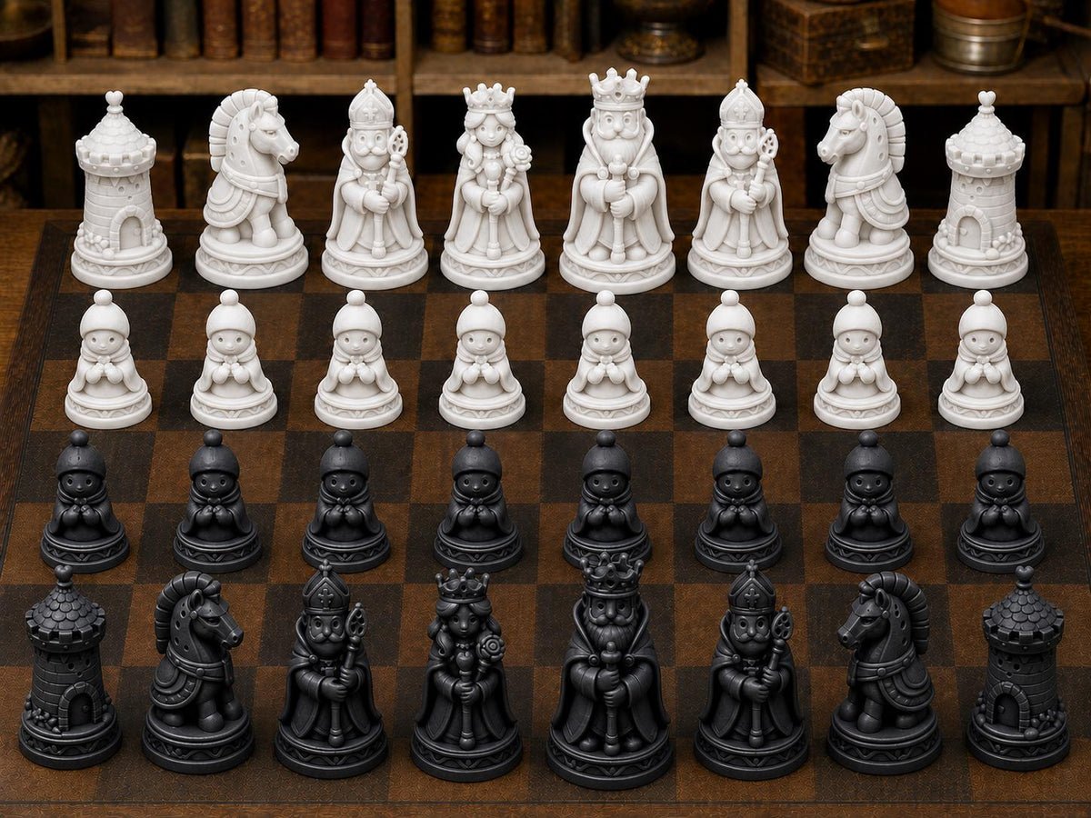 Feenhafte Hofgesellschaft – komplettes 32-teiliges Schachfigurenset | Fantasy-Design | Made in Germany