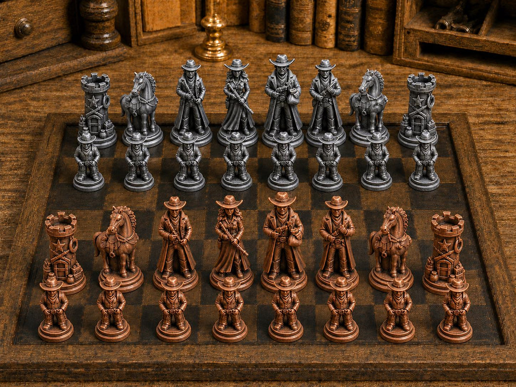 Legenden des Wilden Westens – komplettes 32-teiliges Schachfigurenset | Historisches Design | Made in Germany