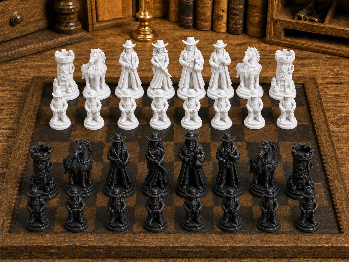 Legenden des Wilden Westens – komplettes 32-teiliges Schachfigurenset | Historisches Design | Made in Germany