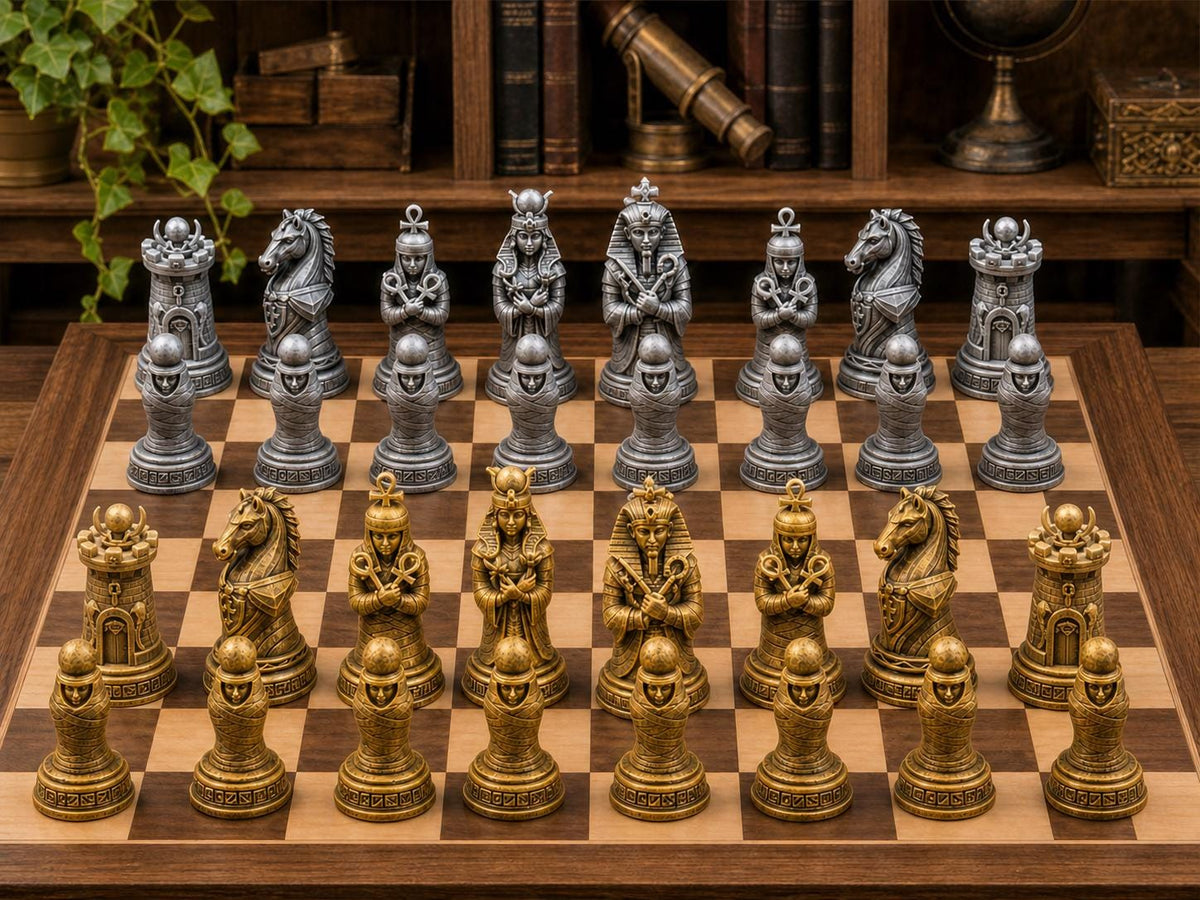 Ägyptische Mumien – komplettes 32-teiliges Schachfigurenset | Historisches Design | Made in Germany
