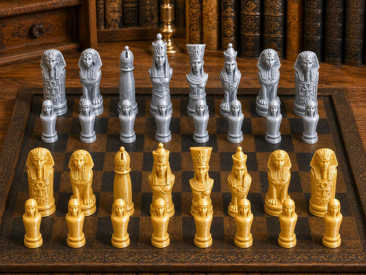 Altägyptischer Stil – komplettes 32-teiliges Schachfigurenset | Historisches Design | Made in Germany