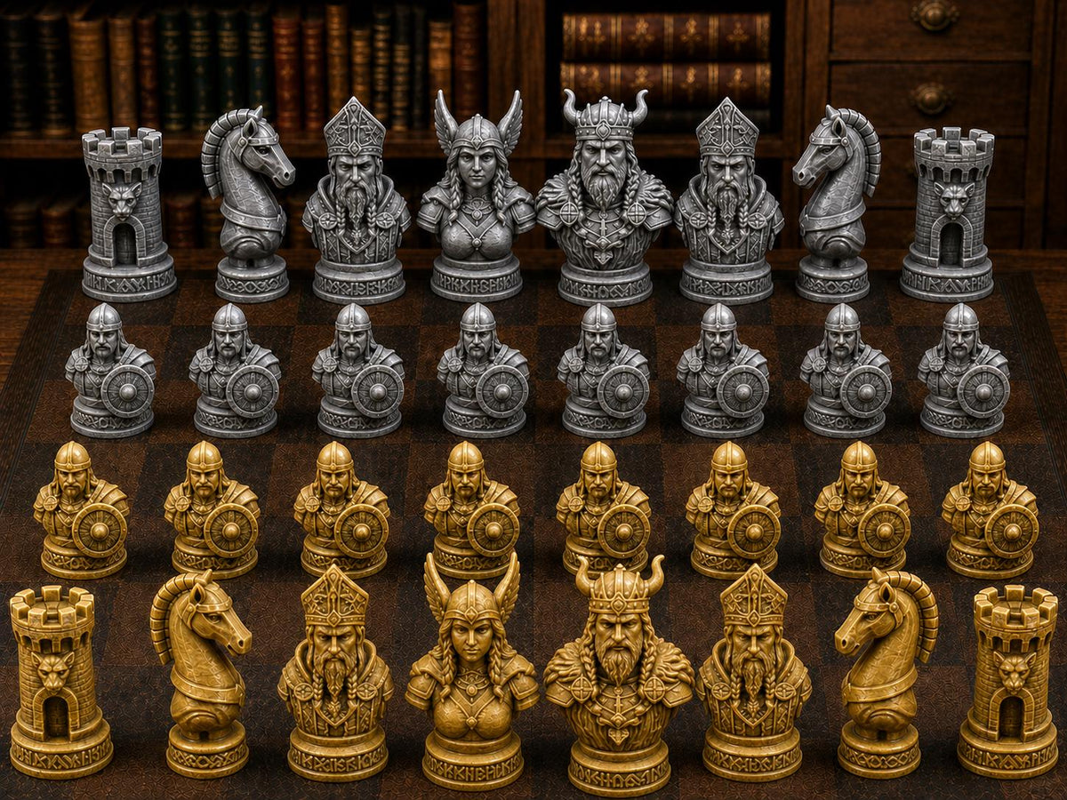 Wikingerfiguren – komplettes 32-teiliges Schachfigurenset | Historisches Design | Made in Germany