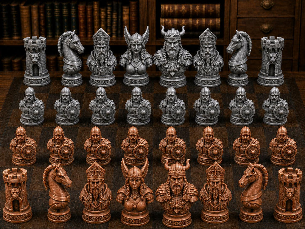 Wikingerfiguren – komplettes 32-teiliges Schachfigurenset | Historisches Design | Made in Germany