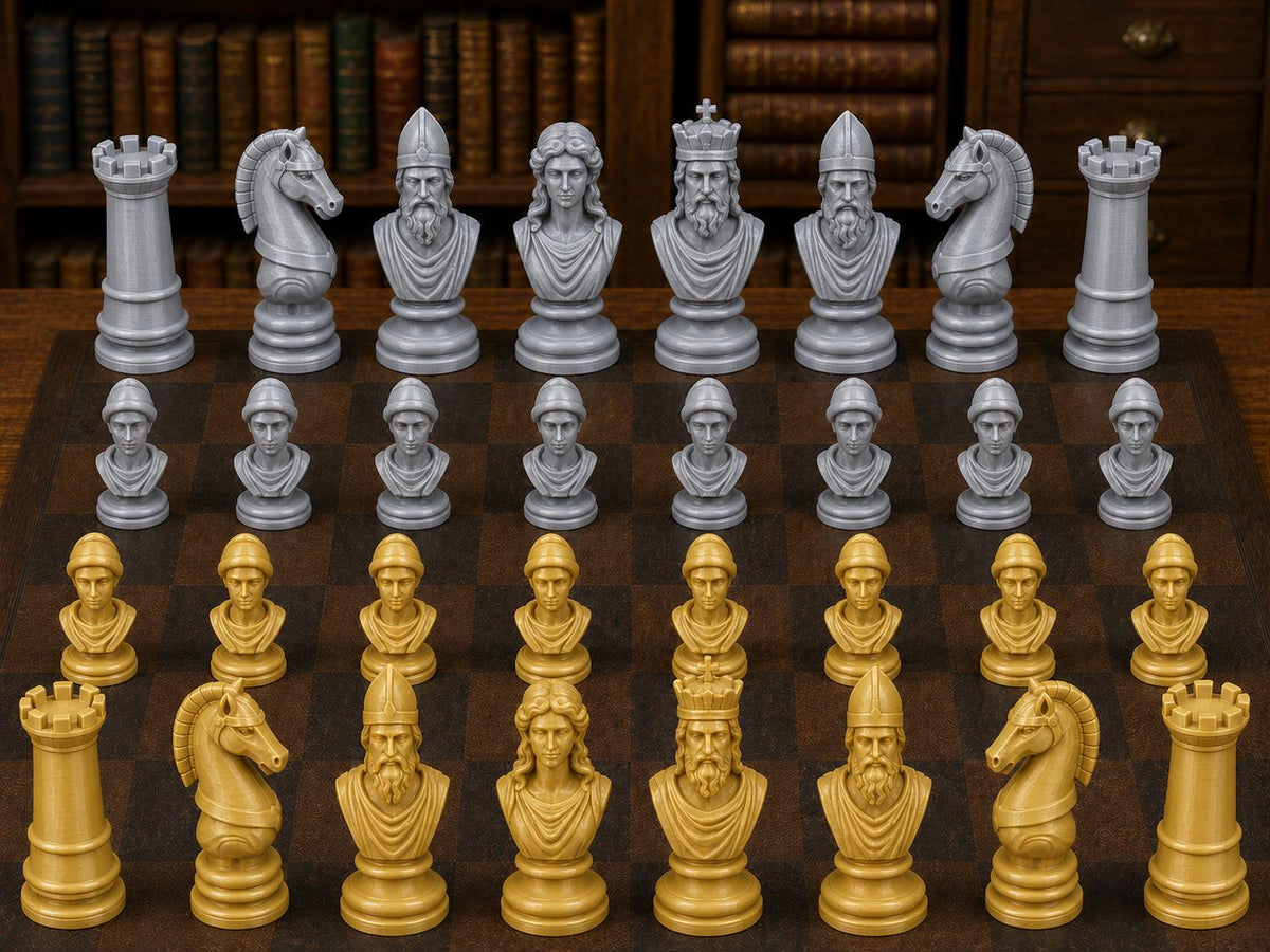 Antikes Griechenland – komplettes 32-teiliges Schachfigurenset | Historisches Design | Made in Germany