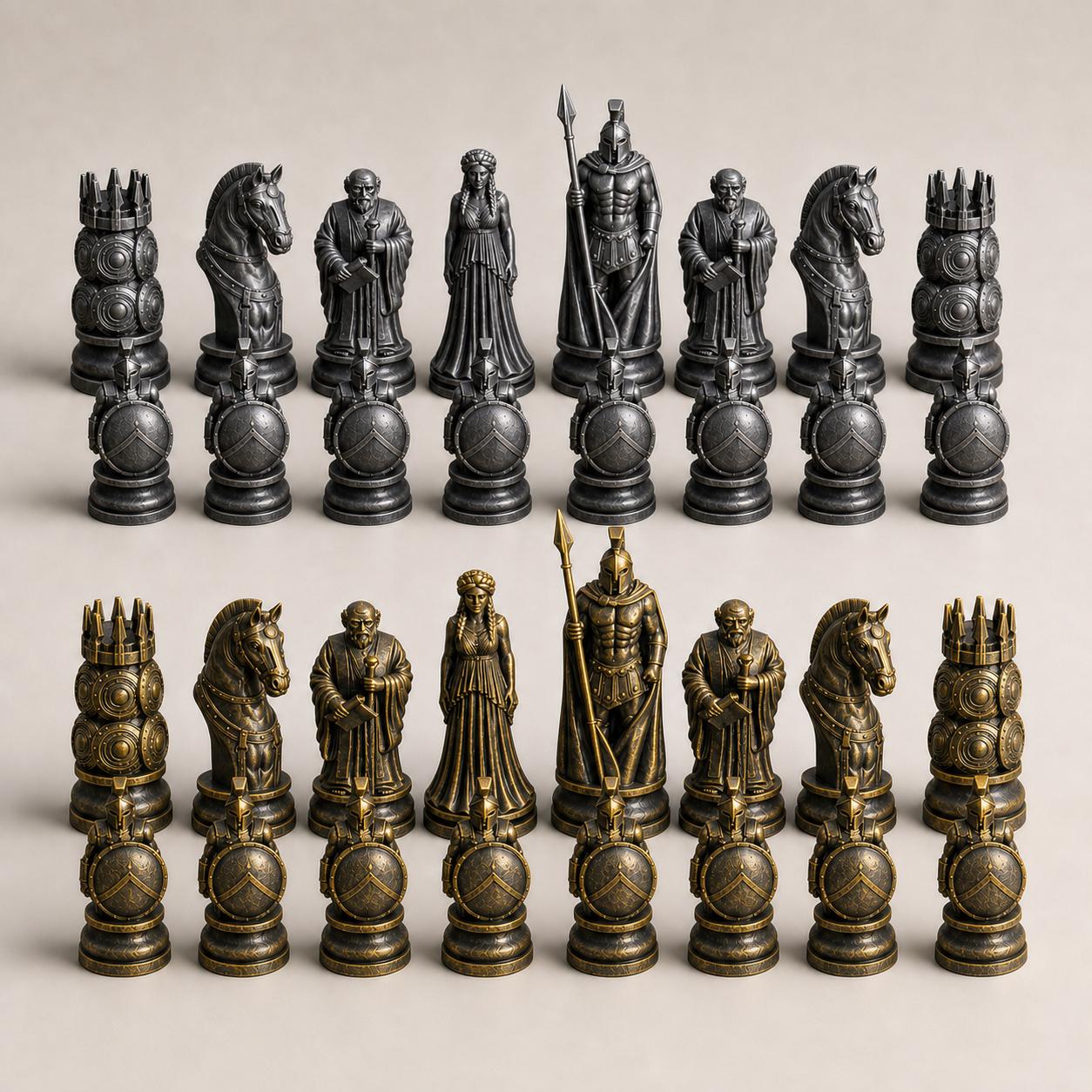 Spartaner-Schachfigurenset – komplettes 32-teiliges, 3D-gedrucktes PLA-Schachset | Geschenk für Schachfans | Sammlerstück | Made in Germany FehnFactory