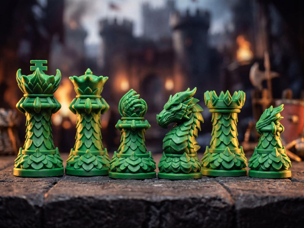 Drachen-Staunton-Schachfigurenset – komplettes 32-teiliges, 3D-gedrucktes PLA-Schachset | Geschenk für Schachfans | Made in Germany FehnFactory