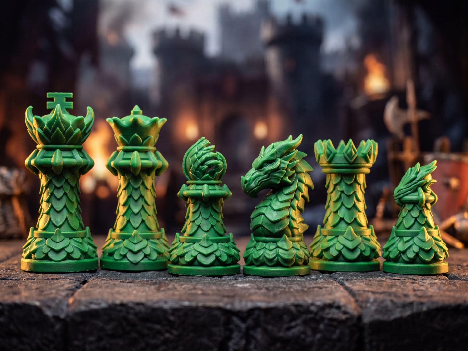 Drachen-Staunton-Schachfigurenset – komplettes 32-teiliges, 3D-gedrucktes PLA-Schachset | Geschenk für Schachfans | Made in Germany FehnFactory