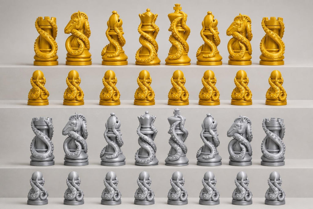 Tentakel-Schachfigurenset – komplettes 32-teiliges, 3D-gedrucktes PLA-Schachset | Geschenk für Schachfans | Sammlerstück | Made in Germany FehnFactory