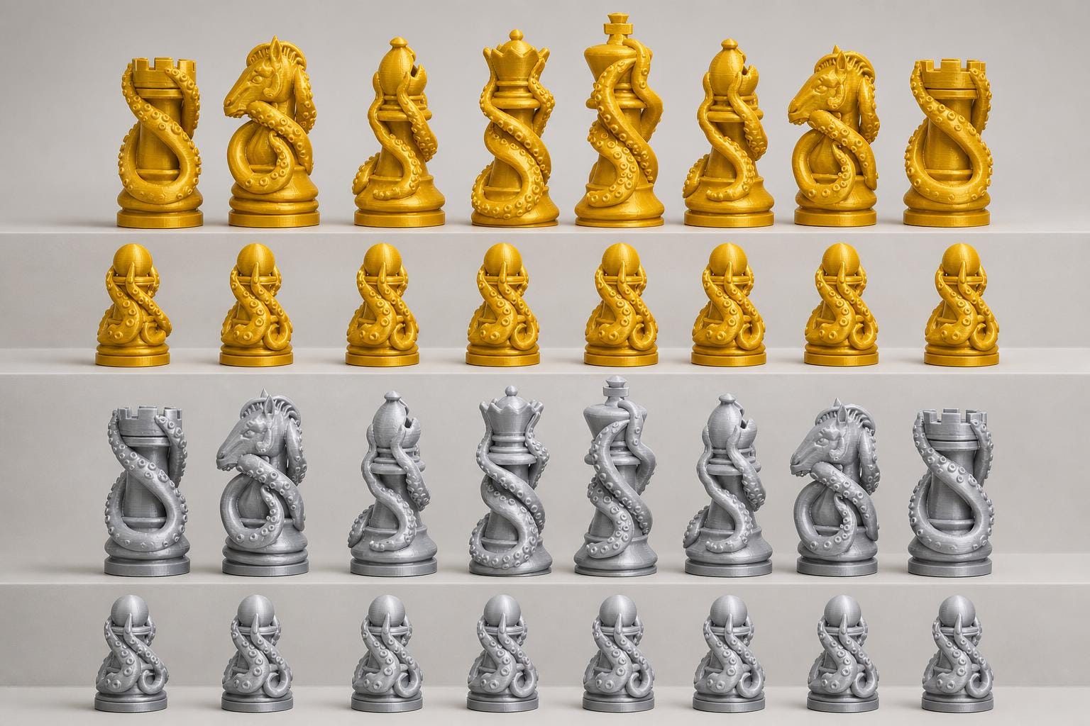 Tentakel-Schachfigurenset – komplettes 32-teiliges, 3D-gedrucktes PLA-Schachset | Geschenk für Schachfans | Sammlerstück | Made in Germany FehnFactory