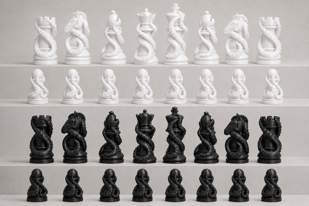 Tentakel-Schachfigurenset – komplettes 32-teiliges, 3D-gedrucktes PLA-Schachset | Geschenk für Schachfans | Sammlerstück | Made in Germany FehnFactory