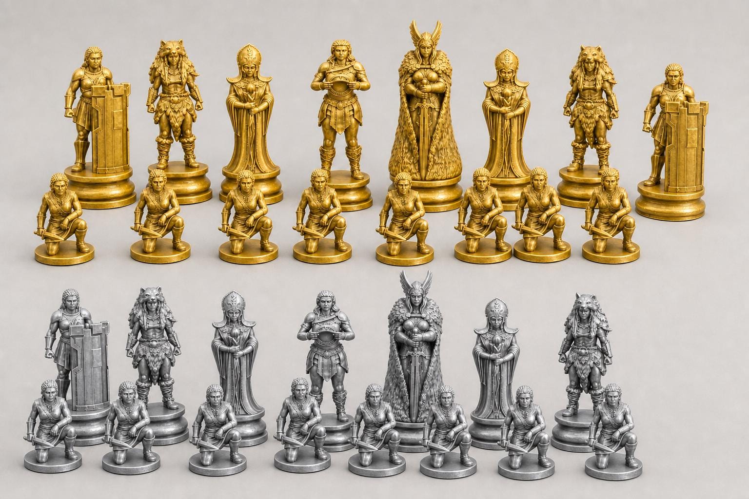 Wikingerinnen-Schachfigurenset – komplettes 32-teiliges, 3D-gedrucktes PLA-Schachset | Geschenk für Schachfans | Made in Germany FehnFactory