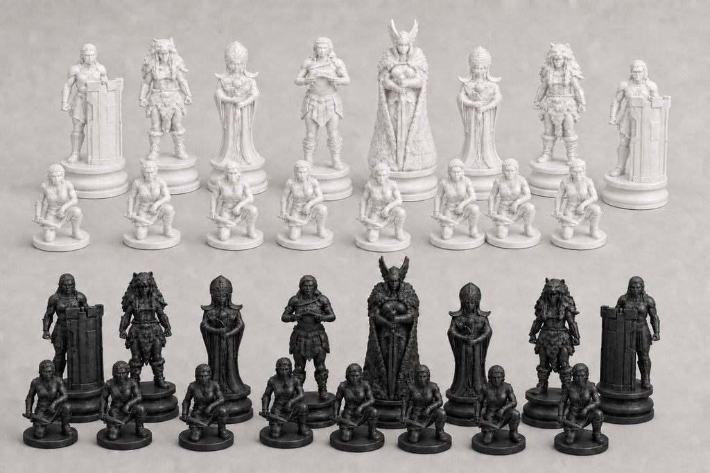 Wikingerinnen-Schachfigurenset – komplettes 32-teiliges, 3D-gedrucktes PLA-Schachset | Geschenk für Schachfans | Made in Germany FehnFactory