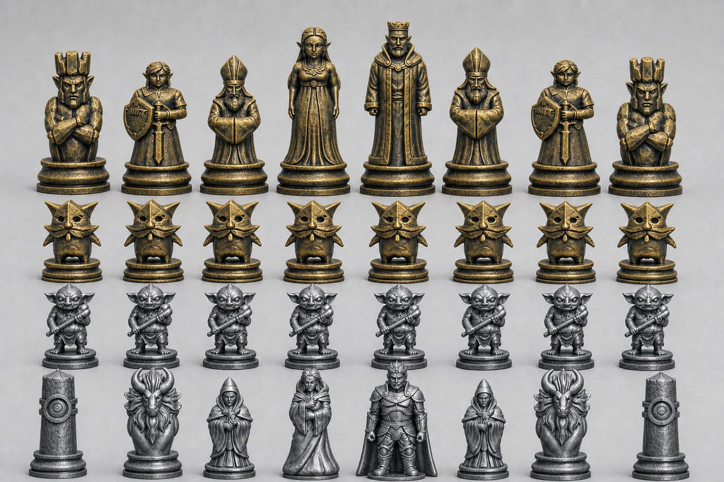 Fantasy-Helden-Schachfigurenset – komplettes 32-teiliges, 3D-gedrucktes PLA-Schachset | Geschenk für Schachfans | Made in Germany FehnFactory