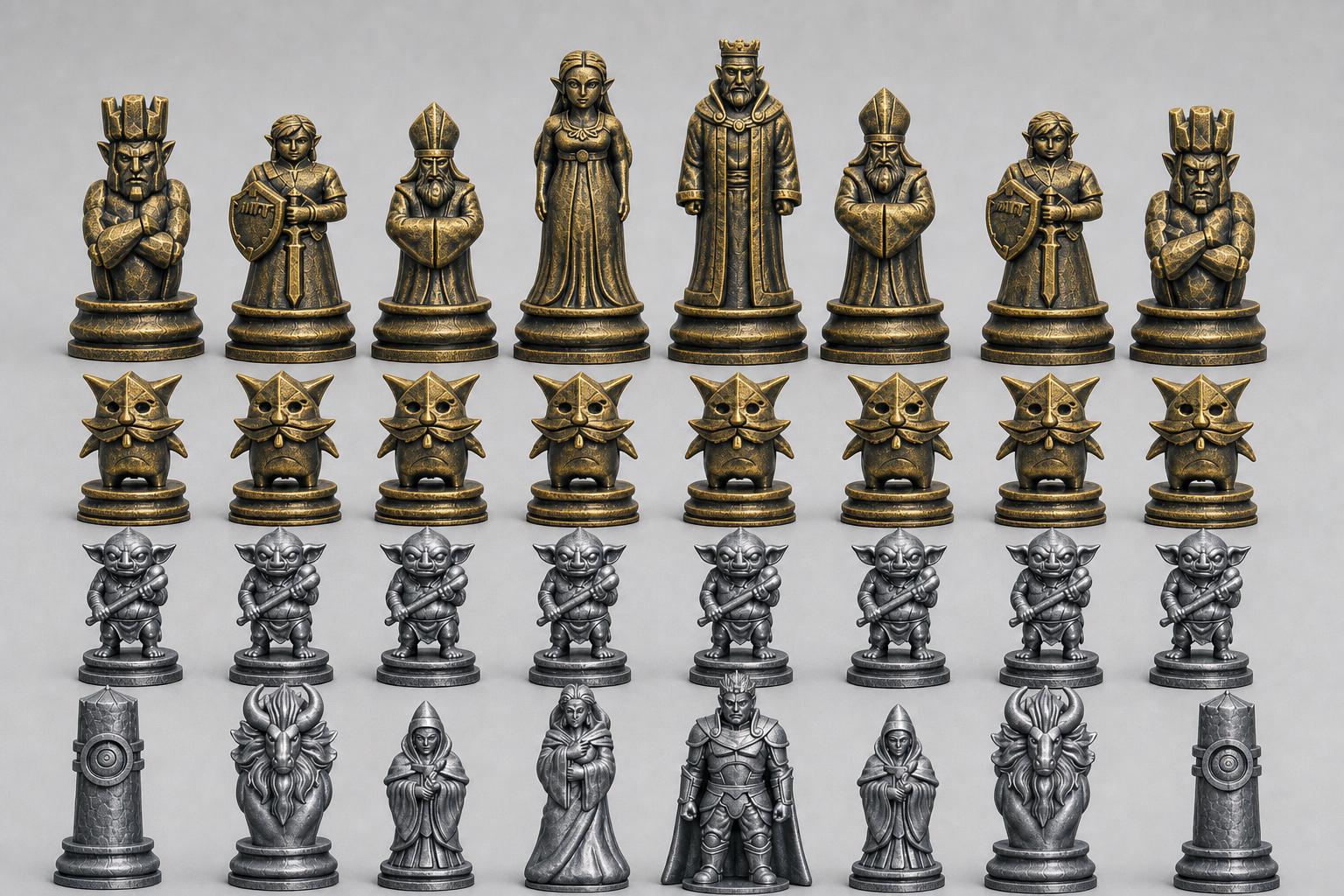 Fantasy-Helden-Schachfigurenset – komplettes 32-teiliges, 3D-gedrucktes PLA-Schachset | Geschenk für Schachfans | Made in Germany FehnFactory