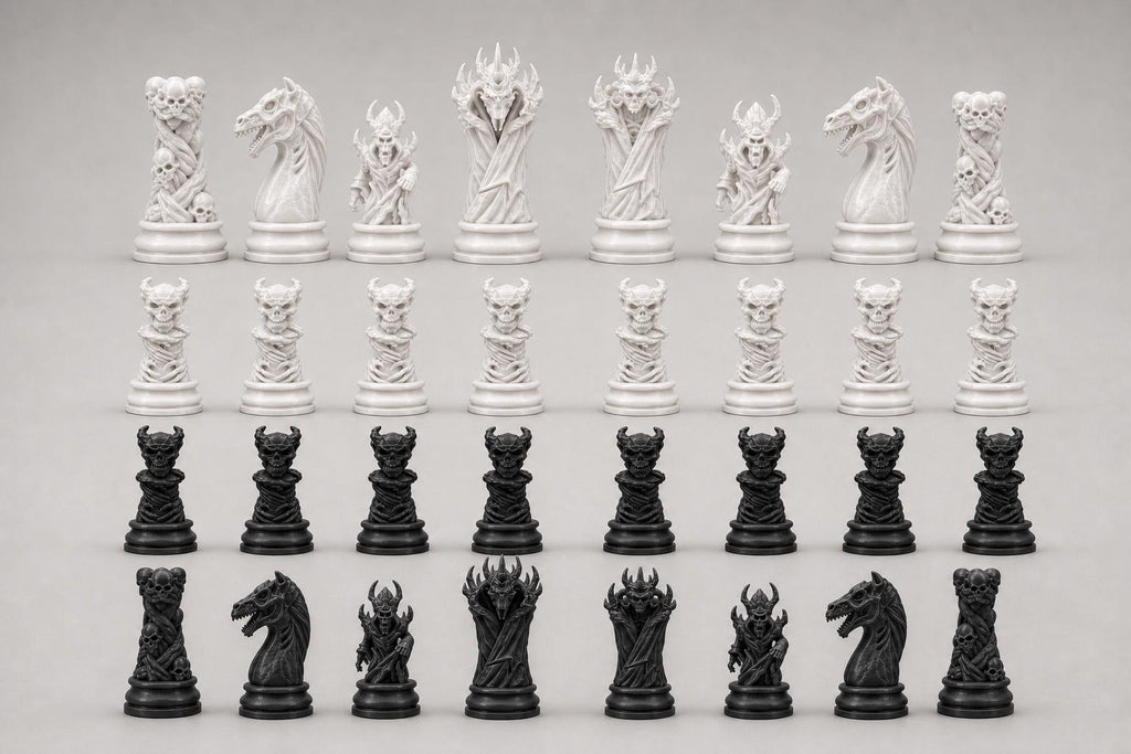 Dämonen-Schachfigurenset – komplettes 32-teiliges, 3D-gedrucktes PLA-Schachset | Geschenk für Schachfans | Sammlerstück | Made in Germany FehnFactory
