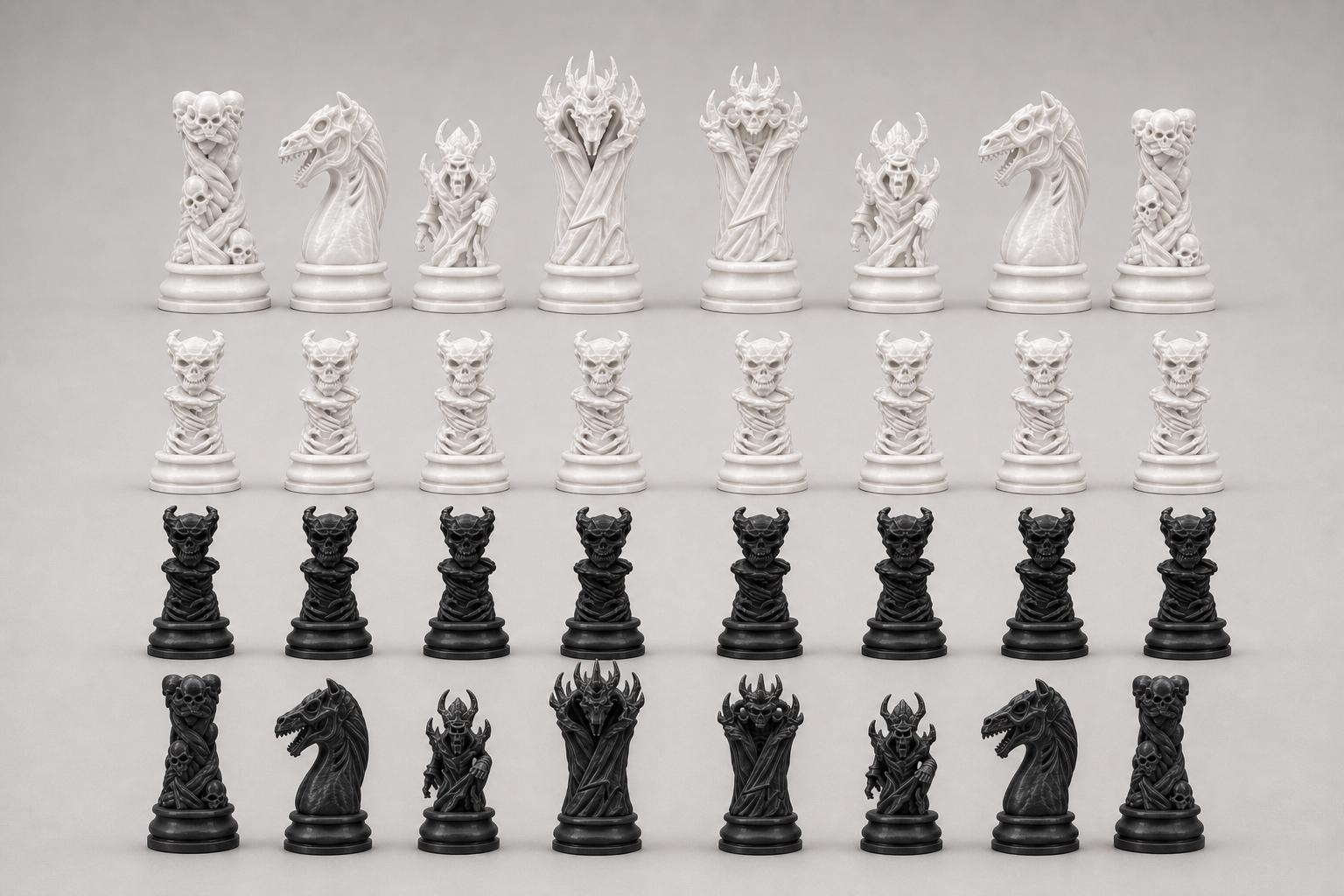 Dämonen-Schachfigurenset – komplettes 32-teiliges, 3D-gedrucktes PLA-Schachset | Geschenk für Schachfans | Sammlerstück | Made in Germany FehnFactory