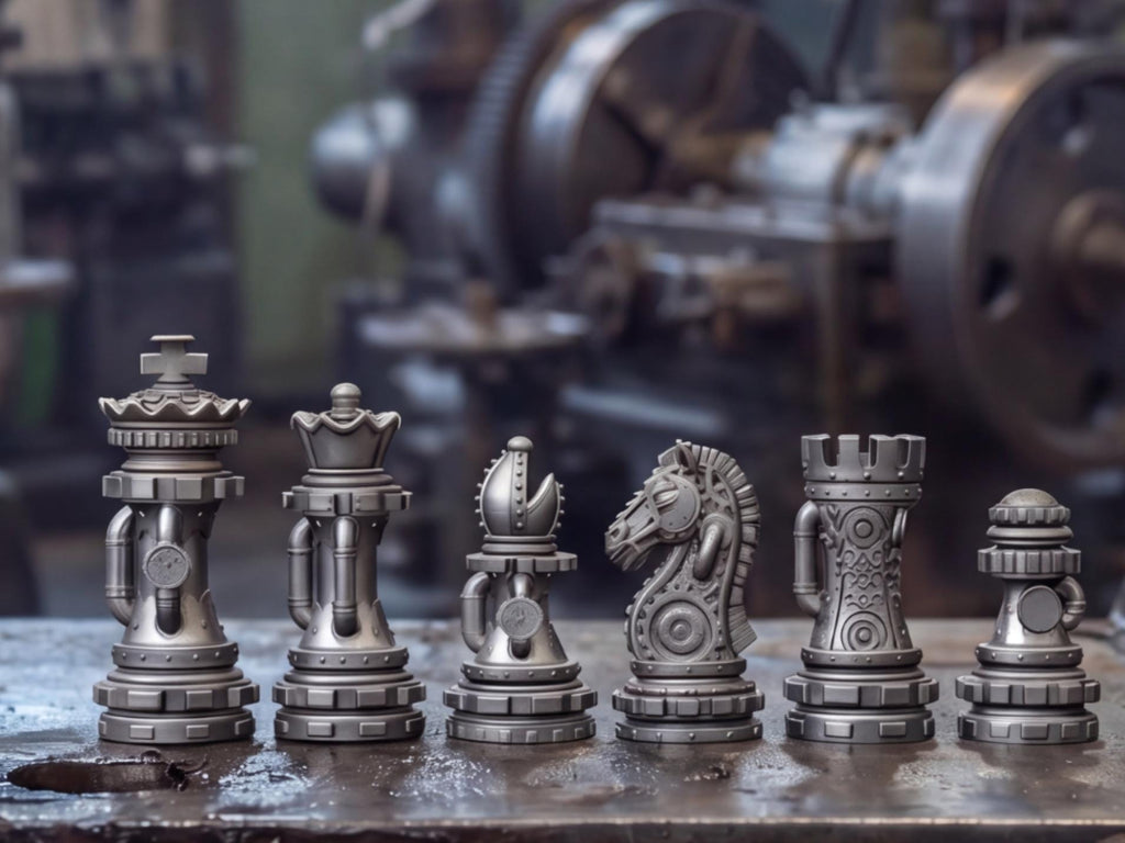 Steampunk-Staunton-Schachfigurenset – komplettes 32-teiliges, 3D-gedrucktes PLA-Schachset | Geschenk für Schachfans | Made in Germany FehnFactory