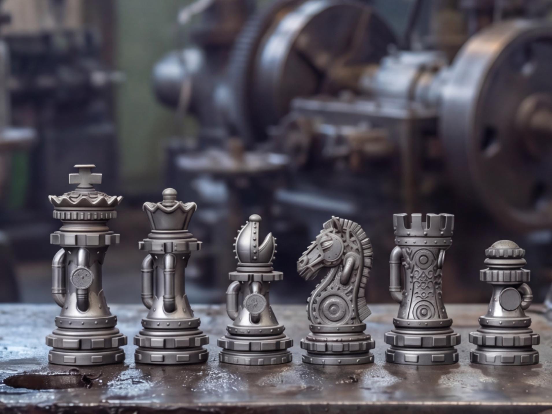 Steampunk-Staunton-Schachfigurenset – komplettes 32-teiliges, 3D-gedrucktes PLA-Schachset | Geschenk für Schachfans | Made in Germany FehnFactory