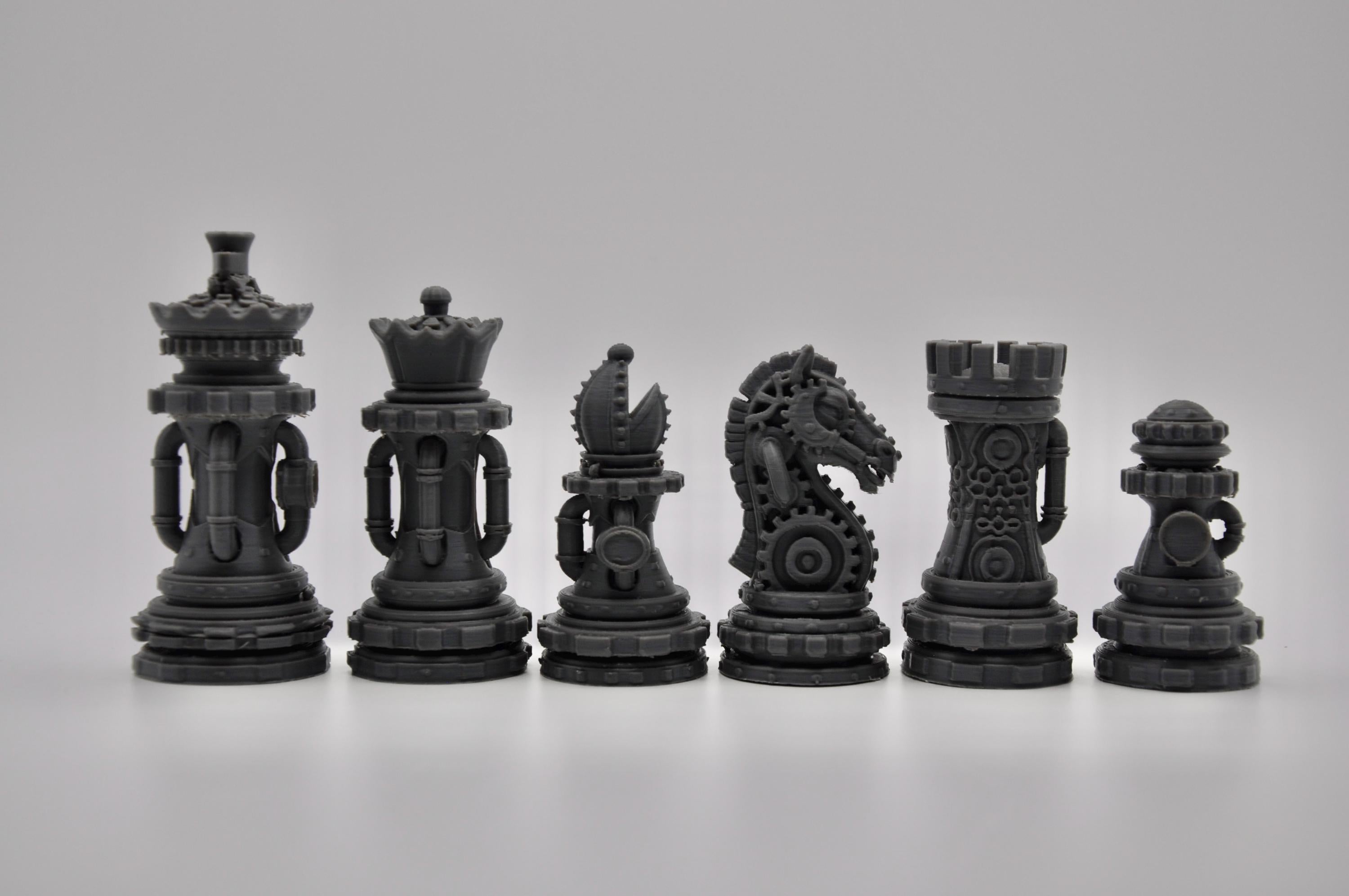 Steampunk-Staunton-Schachfigurenset – komplettes 32-teiliges, 3D-gedrucktes PLA-Schachset | Geschenk für Schachfans | Made in Germany FehnFactory