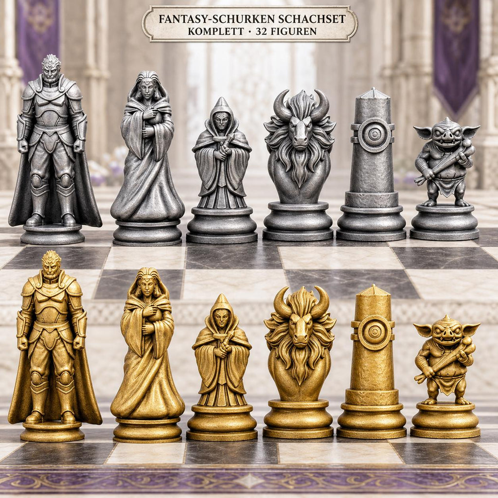 Fantasy-Schurken-Schachfigurenset – komplettes 32-teiliges, 3D-gedrucktes PLA-Schachset | Geschenk für Schachfans | Made in Germany FehnFactory