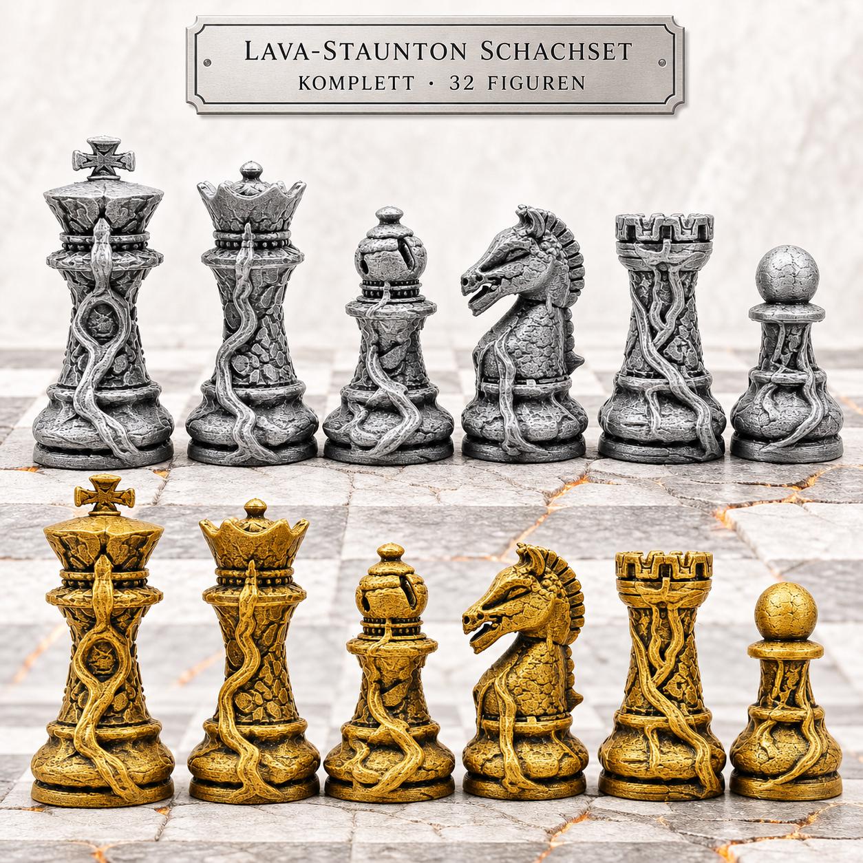Lava-Staunton-Schachfigurenset – komplettes 32-teiliges, 3D-gedrucktes PLA-Schachset | Geschenk für Schachfans | Made in Germany FehnFactory