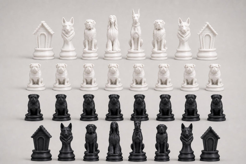 Hunde-Schachfigurenset – komplettes 32-teiliges, 3D-gedrucktes PLA-Schachset | Geschenk für Schachfans | Sammlerstück | Made in Germany FehnFactory