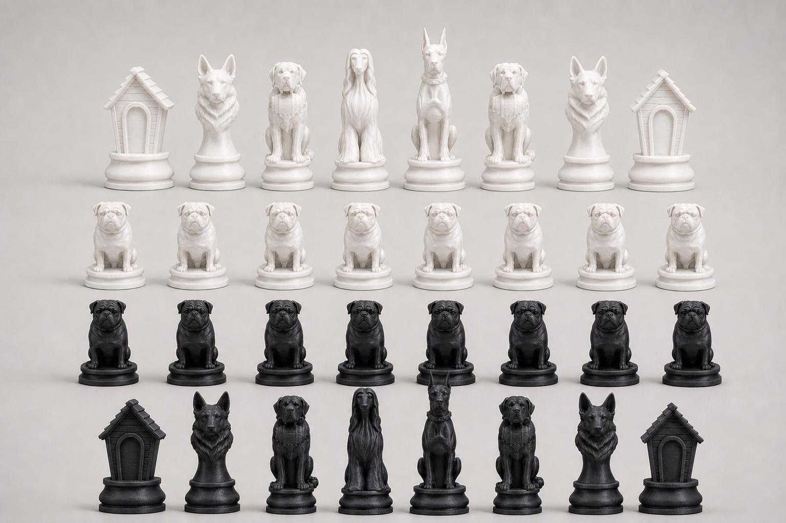 Hunde-Schachfigurenset – komplettes 32-teiliges, 3D-gedrucktes PLA-Schachset | Geschenk für Schachfans | Sammlerstück | Made in Germany FehnFactory