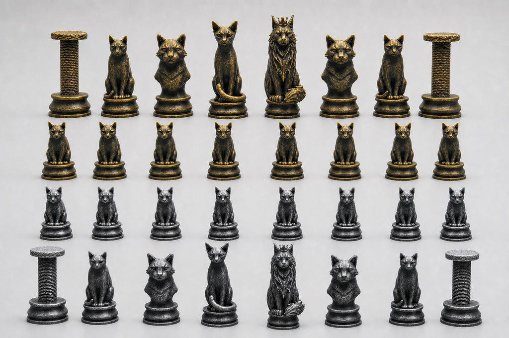 Katzen-Schachfigurenset – komplettes 32-teiliges, 3D-gedrucktes PLA-Schachset | Geschenk für Schachfans | Sammlerstück | Made in Germany FehnFactory
