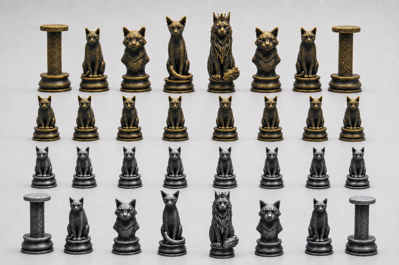 Katzen-Schachfigurenset – komplettes 32-teiliges, 3D-gedrucktes PLA-Schachset | Geschenk für Schachfans | Sammlerstück | Made in Germany FehnFactory