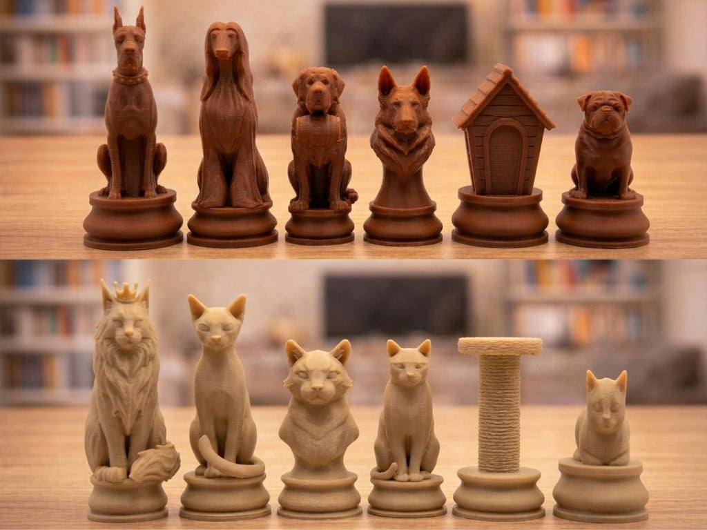 Katzen-Schachfigurenset – komplettes 32-teiliges, 3D-gedrucktes PLA-Schachset | Geschenk für Schachfans | Sammlerstück | Made in Germany FehnFactory