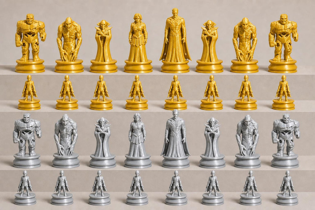Untote-Helden-Schachfigurenset – komplettes 32-teiliges, 3D-gedrucktes PLA-Schachset | Geschenk für Schachfans | Made in Germany FehnFactory