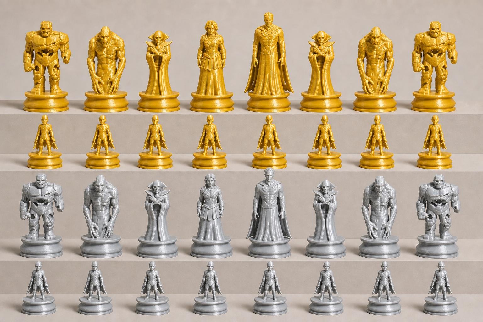 Untote-Helden-Schachfigurenset – komplettes 32-teiliges, 3D-gedrucktes PLA-Schachset | Geschenk für Schachfans | Made in Germany FehnFactory