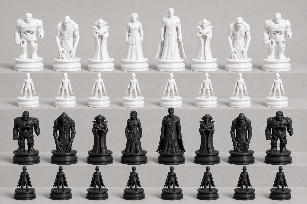 Untote-Helden-Schachfigurenset – komplettes 32-teiliges, 3D-gedrucktes PLA-Schachset | Geschenk für Schachfans | Made in Germany FehnFactory