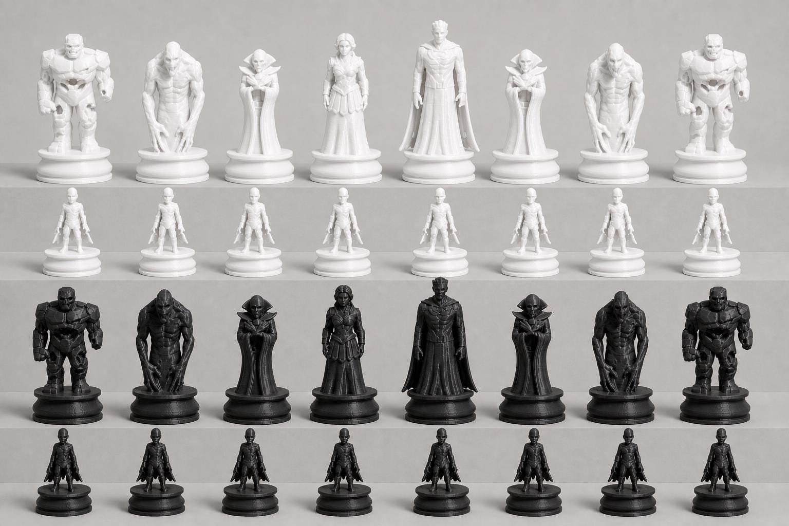 Untote-Helden-Schachfigurenset – komplettes 32-teiliges, 3D-gedrucktes PLA-Schachset | Geschenk für Schachfans | Made in Germany FehnFactory