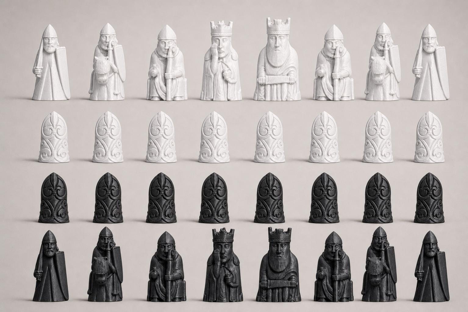 Lewis-inspiriertes Mittelalter-Schachfigurenset – komplettes 32-teiliges, 3D-gedrucktes PLA-Schachset | Sammlerstück | Made in Germany FehnFactory