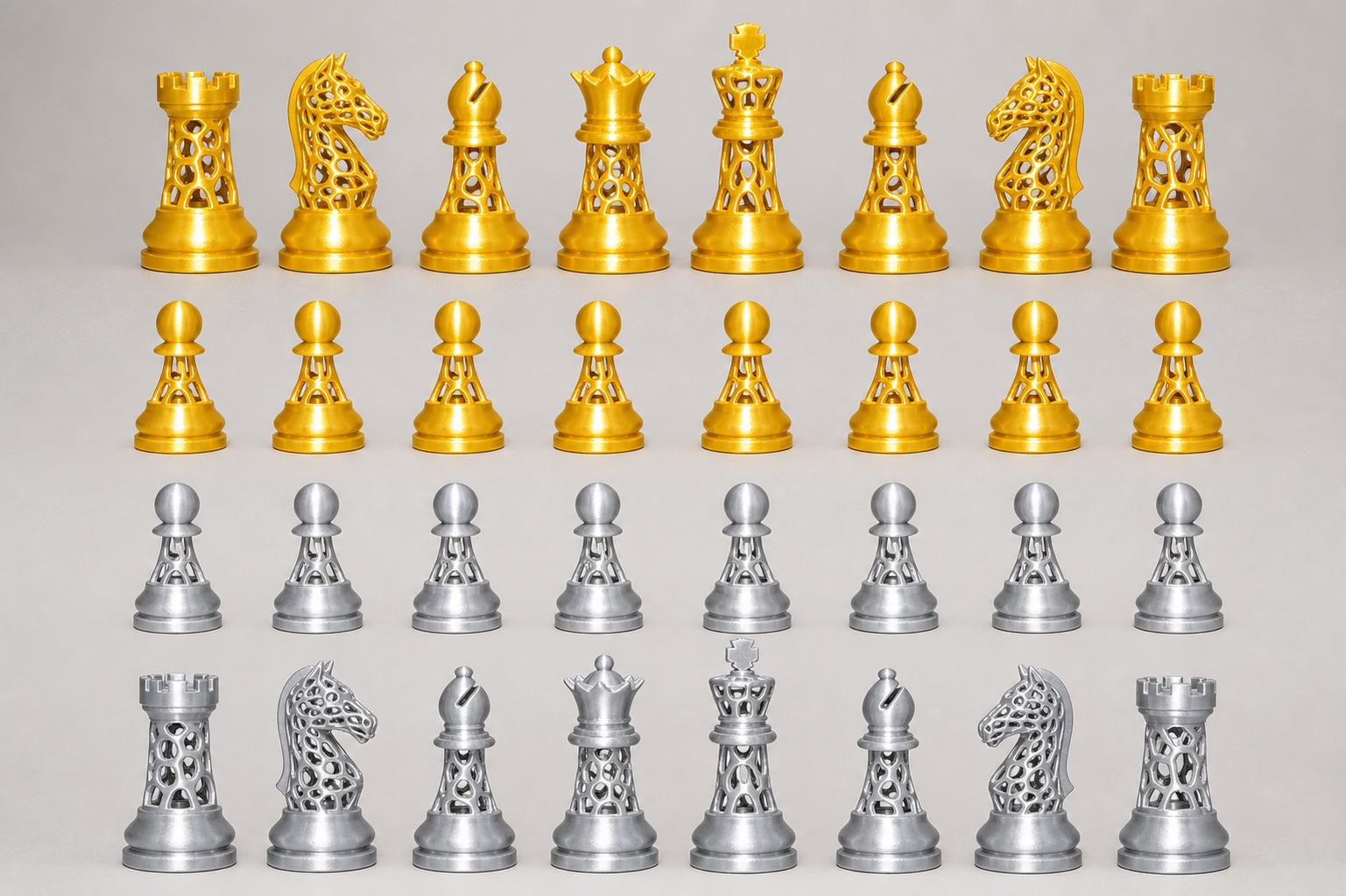 Voronoi-Schachfigurenset – komplettes 32-teiliges, 3D-gedrucktes PLA-Schachset | Geschenk für Schachfans | Sammlerstück | Made in Germany FehnFactory