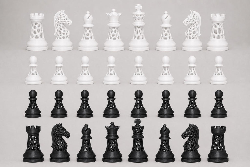 Voronoi-Schachfigurenset – komplettes 32-teiliges, 3D-gedrucktes PLA-Schachset | Geschenk für Schachfans | Sammlerstück | Made in Germany FehnFactory