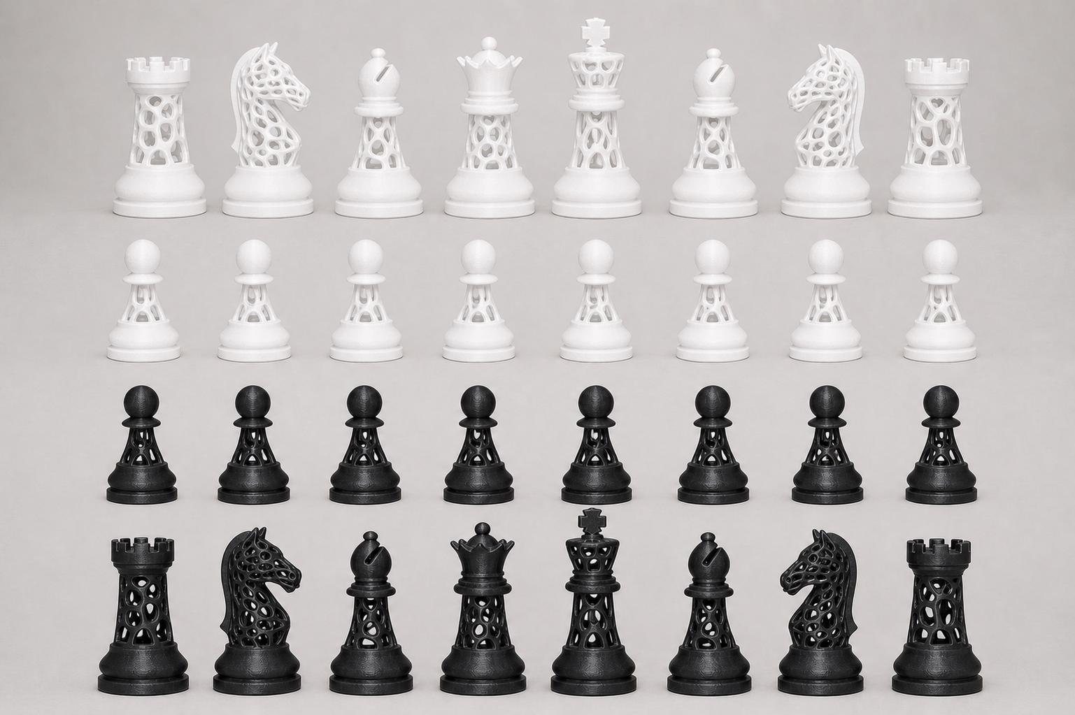 Voronoi-Schachfigurenset – komplettes 32-teiliges, 3D-gedrucktes PLA-Schachset | Geschenk für Schachfans | Sammlerstück | Made in Germany FehnFactory