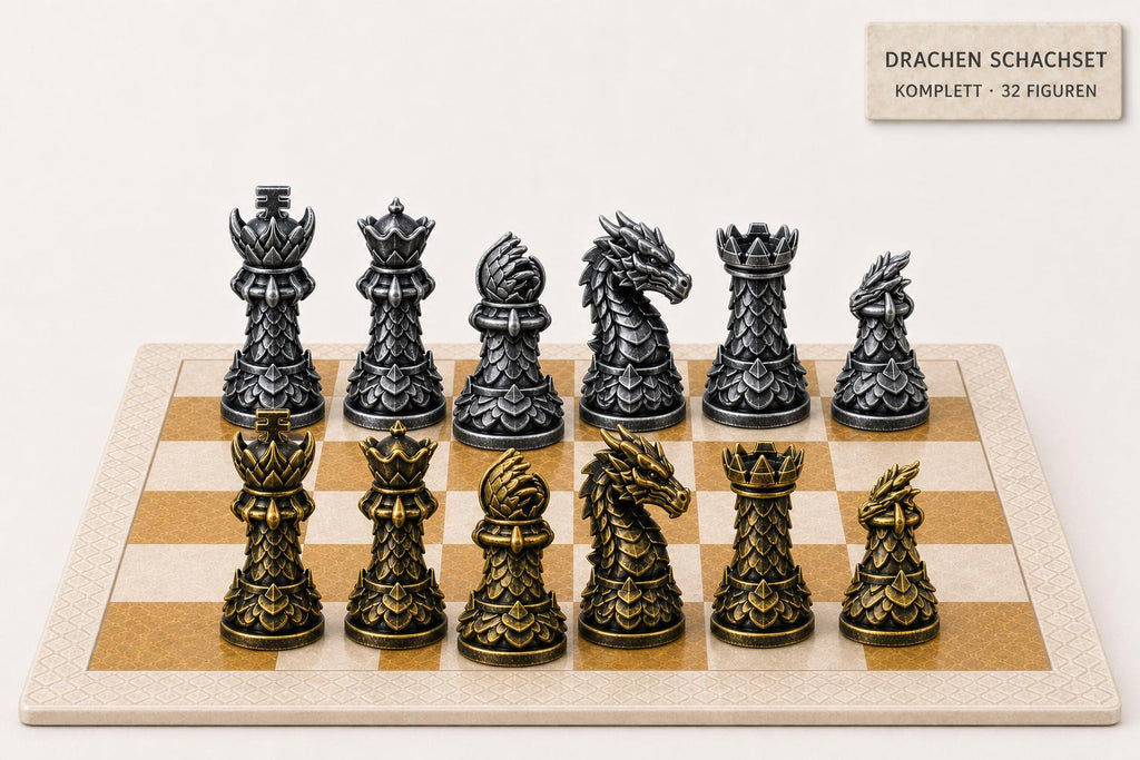 Drachen-Staunton-Schachfigurenset – komplettes 32-teiliges, 3D-gedrucktes PLA-Schachset | Geschenk für Schachfans | Made in Germany FehnFactory