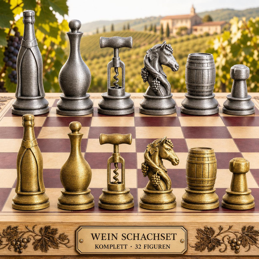 Wein-Motive-Schachfigurenset – komplettes 32-teiliges, 3D-gedrucktes PLA-Schachset | Geschenk für Schachfans | Made in Germany FehnFactory