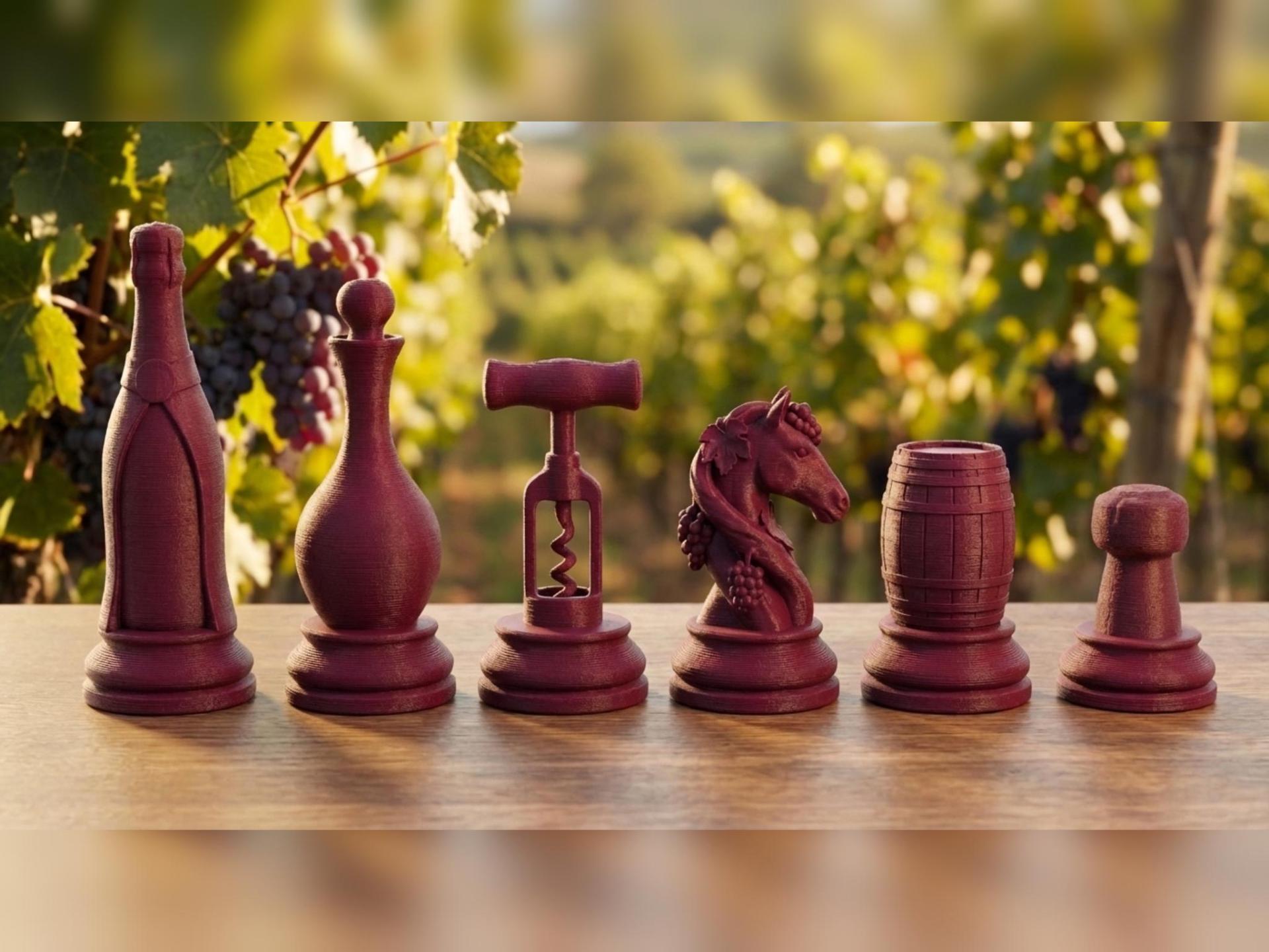Wein-Motive-Schachfigurenset – komplettes 32-teiliges, 3D-gedrucktes PLA-Schachset | Geschenk für Schachfans | Made in Germany FehnFactory