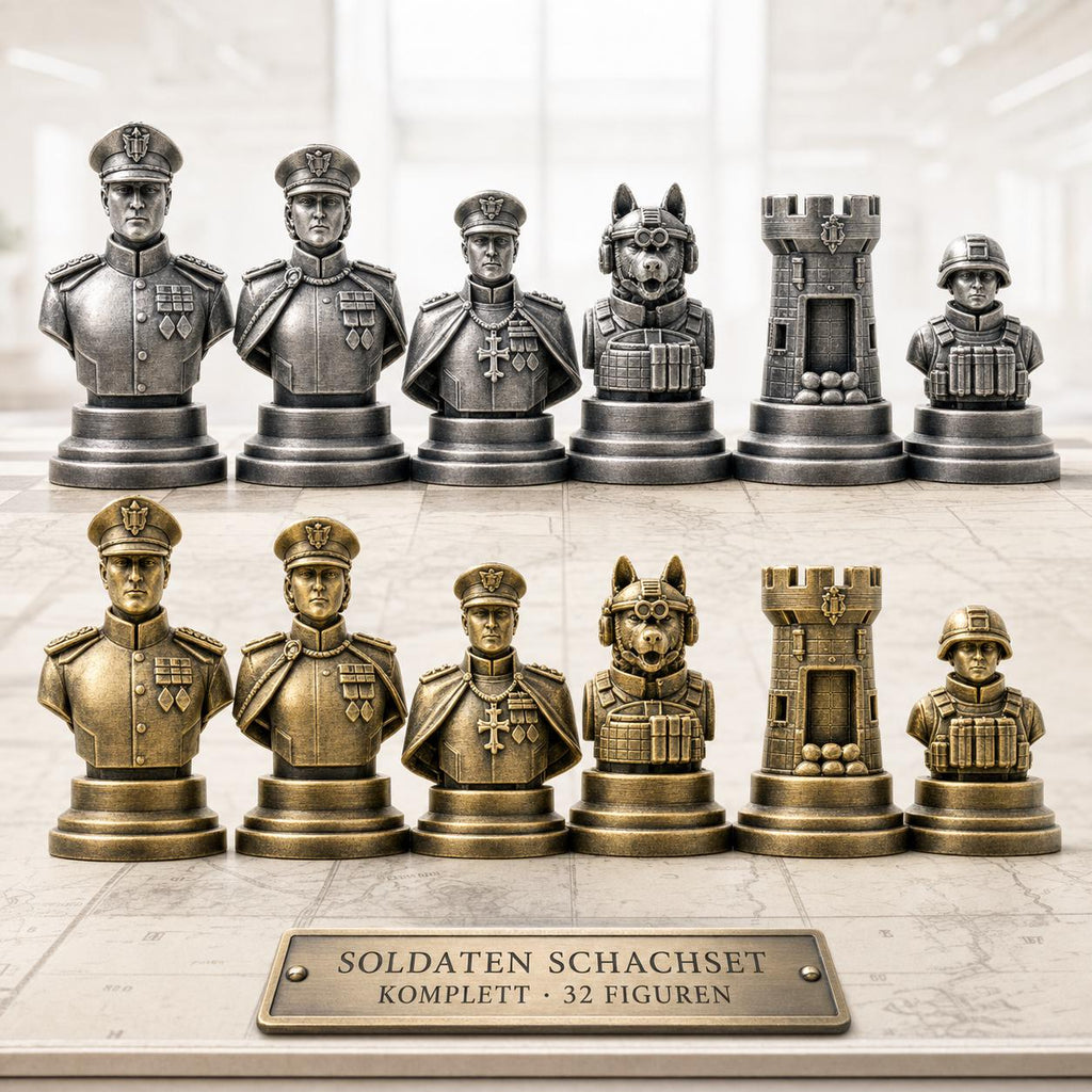 Soldaten-Schachfigurenset – komplettes 32-teiliges, 3D-gedrucktes PLA-Schachset | Geschenk für Schachfans | Sammlerstück | Made in Germany FehnFactory
