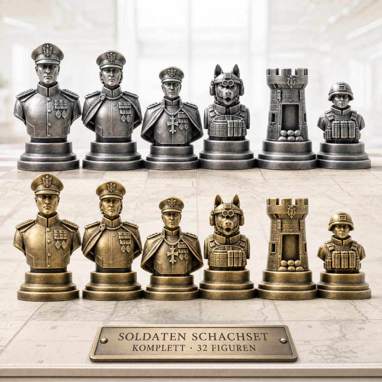 Soldaten-Schachfigurenset – komplettes 32-teiliges, 3D-gedrucktes PLA-Schachset | Geschenk für Schachfans | Sammlerstück | Made in Germany FehnFactory
