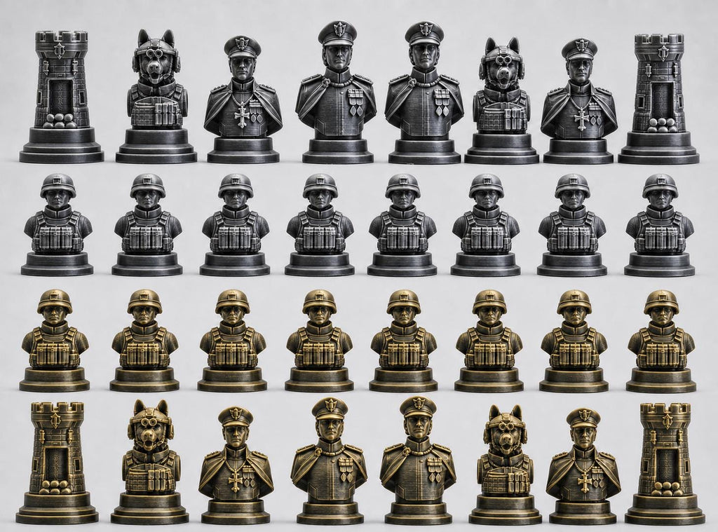 Soldaten-Schachfigurenset – komplettes 32-teiliges, 3D-gedrucktes PLA-Schachset | Geschenk für Schachfans | Sammlerstück | Made in Germany FehnFactory