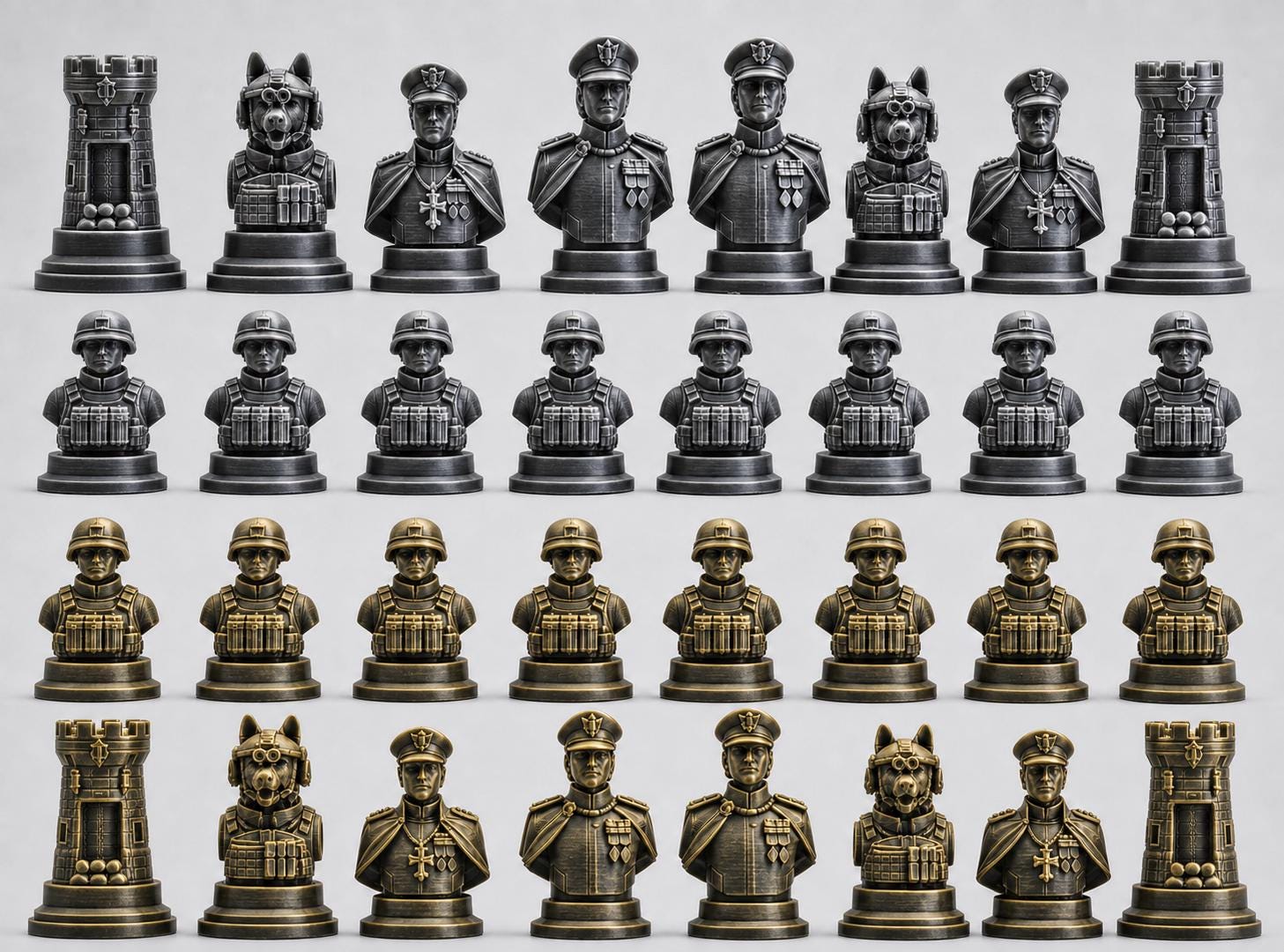 Soldaten-Schachfigurenset – komplettes 32-teiliges, 3D-gedrucktes PLA-Schachset | Geschenk für Schachfans | Sammlerstück | Made in Germany FehnFactory