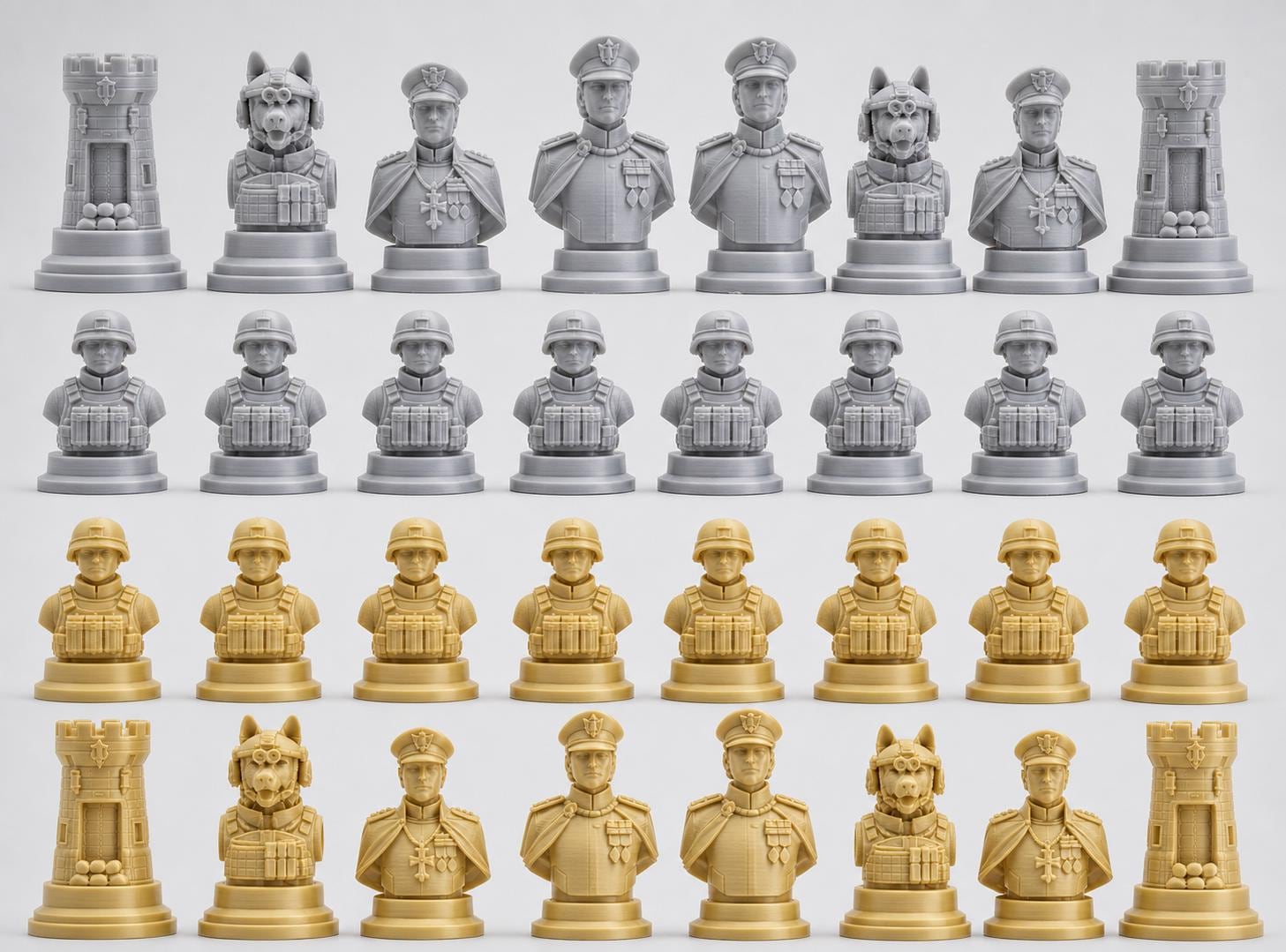 Soldaten-Schachfigurenset – komplettes 32-teiliges, 3D-gedrucktes PLA-Schachset | Geschenk für Schachfans | Sammlerstück | Made in Germany FehnFactory